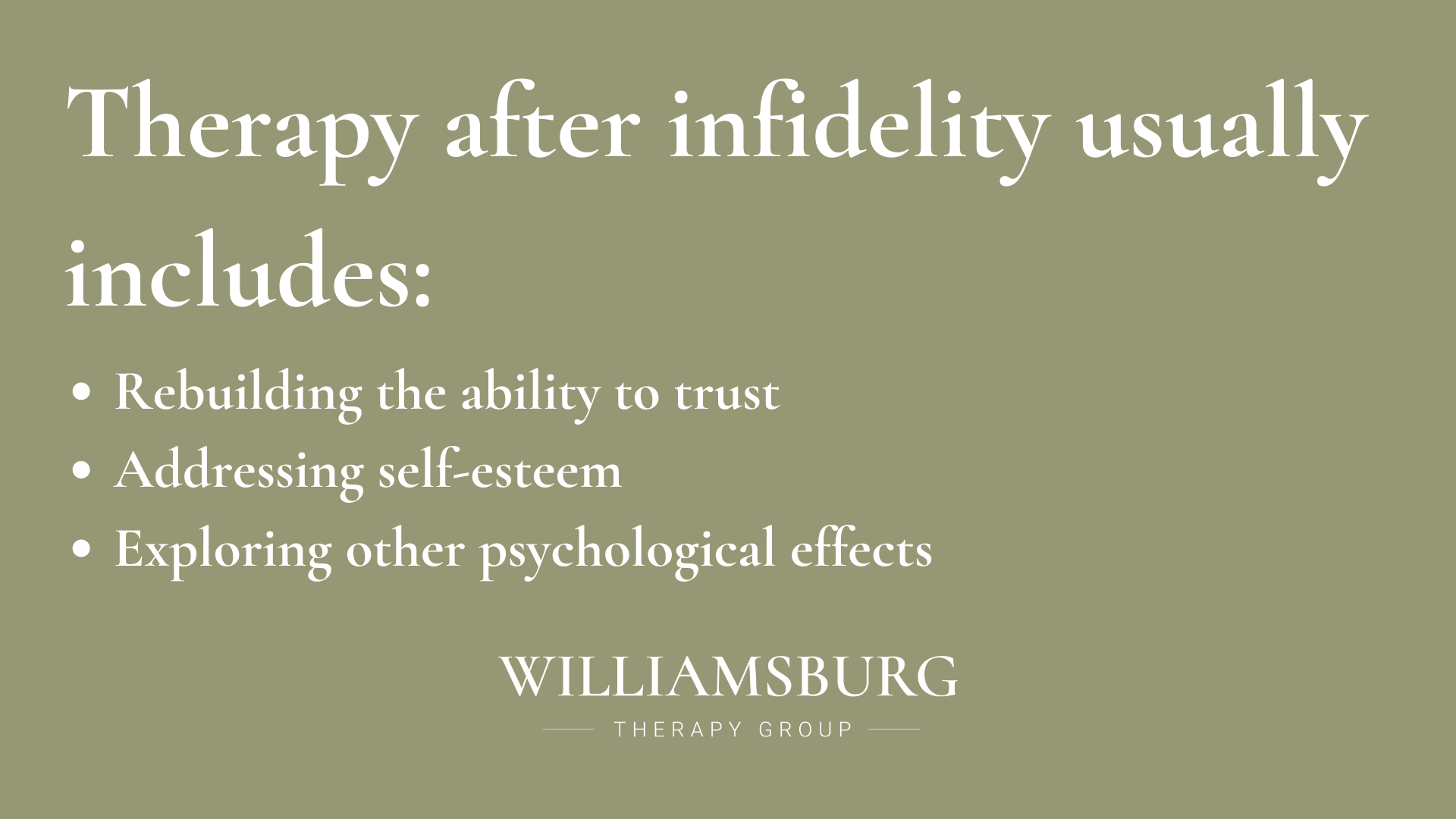 Therapy after infidelity usually includes